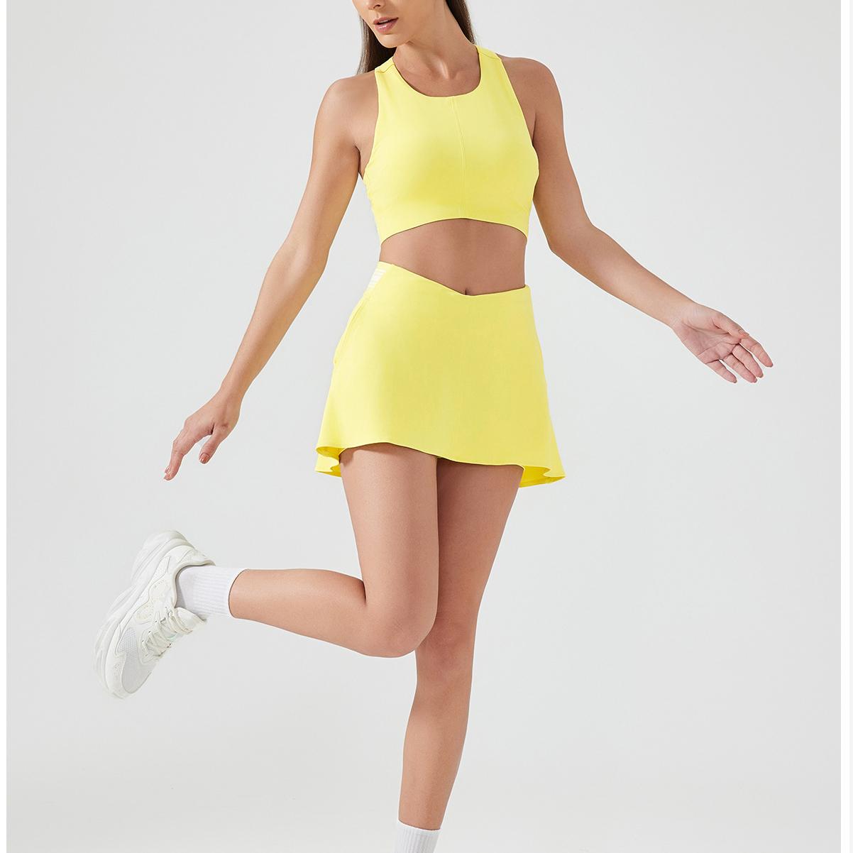 Jupe de sport d'été en similicuir deux pièces pour femme, respirante, taille haute, idéale pour le tennis et le yoga