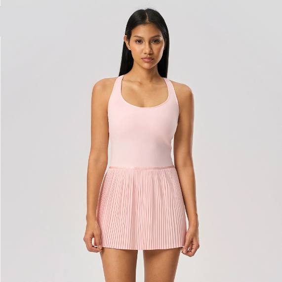 Robe de sport gainante pour femme avec coussinet de poitrine, jupe de yoga, jupe plissée de tennis respirante et fraîche