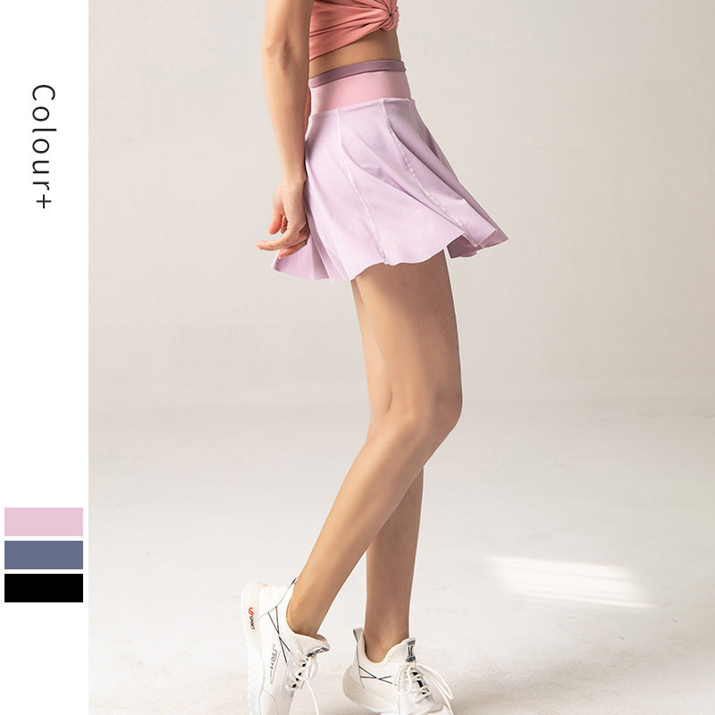 Summer Anti-Exposure Sports Skirt Women Loose False Two Pieces Yoga Skirt Aerobic Training Running Workout Shorts