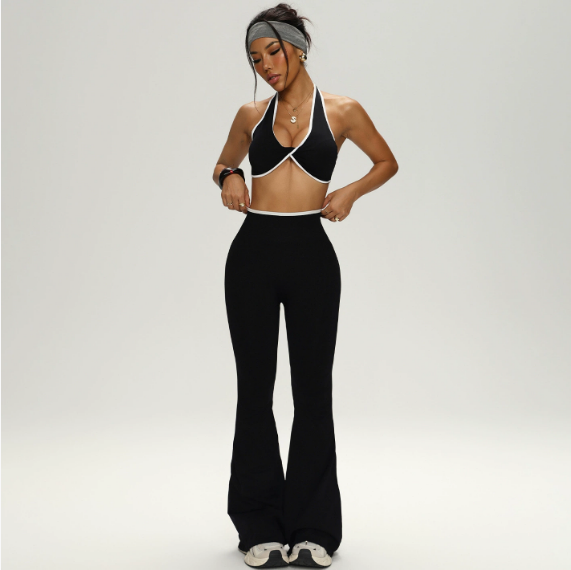 Yoga Clothes Contrast Color Bra Bell Bottom Pants Sportswear Two Piece Sets Women Fitness