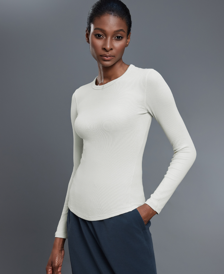 Camiseta deportiva suave y agradable para la piel para mujer, elástica, ajustada, para adelgazar, fitness, yoga, manga larga.