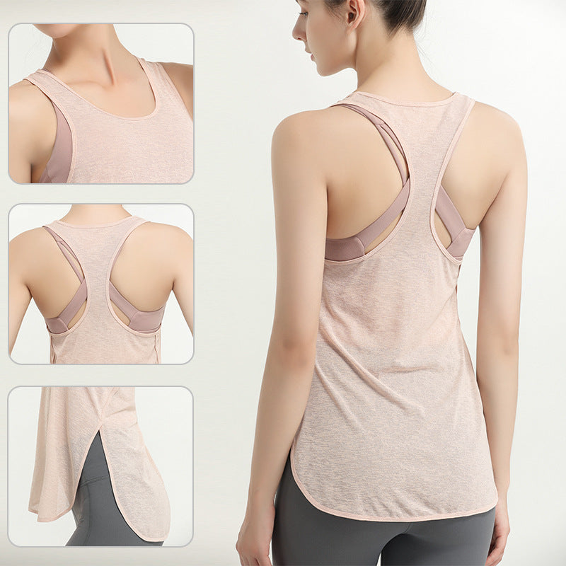 Sports Vest Women Outer Wear Long Running Fitness Clothes Sleeveless Quick-Drying T-shirt Loose Yoga Clothes Top