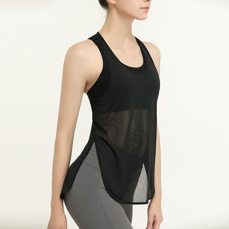 Sports Vest Women Outer Wear Long Running Fitness Clothes Sleeveless Quick-Drying T-shirt Loose Yoga Clothes Top