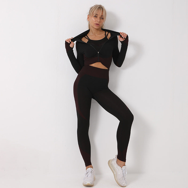 Seamless Yoga Suit Autumn Winter Knitted Hip Lifting Stretch Fitness Exercise Yoga Clothes