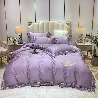 Conjunto de bordado de algodón de cuatro piezas con estampado digital y bordes anchos