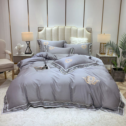 Conjunto de bordado de algodón de cuatro piezas con estampado digital y bordes anchos