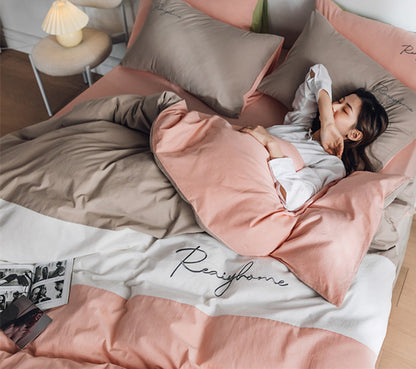 Sábana de algodón lavado de cuatro piezas para cama doble individual