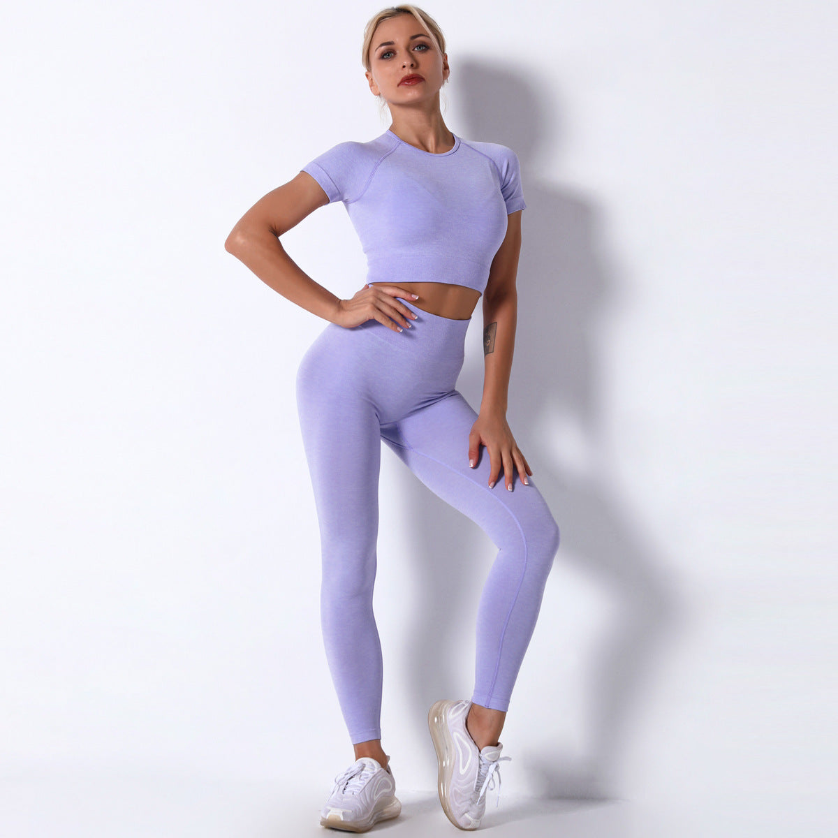 Short Sleeve Trousers Suit-Purple