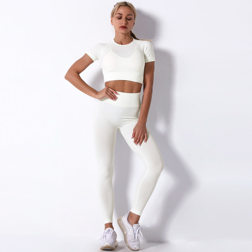 Short Sleeve Trousers Suit-Milky White