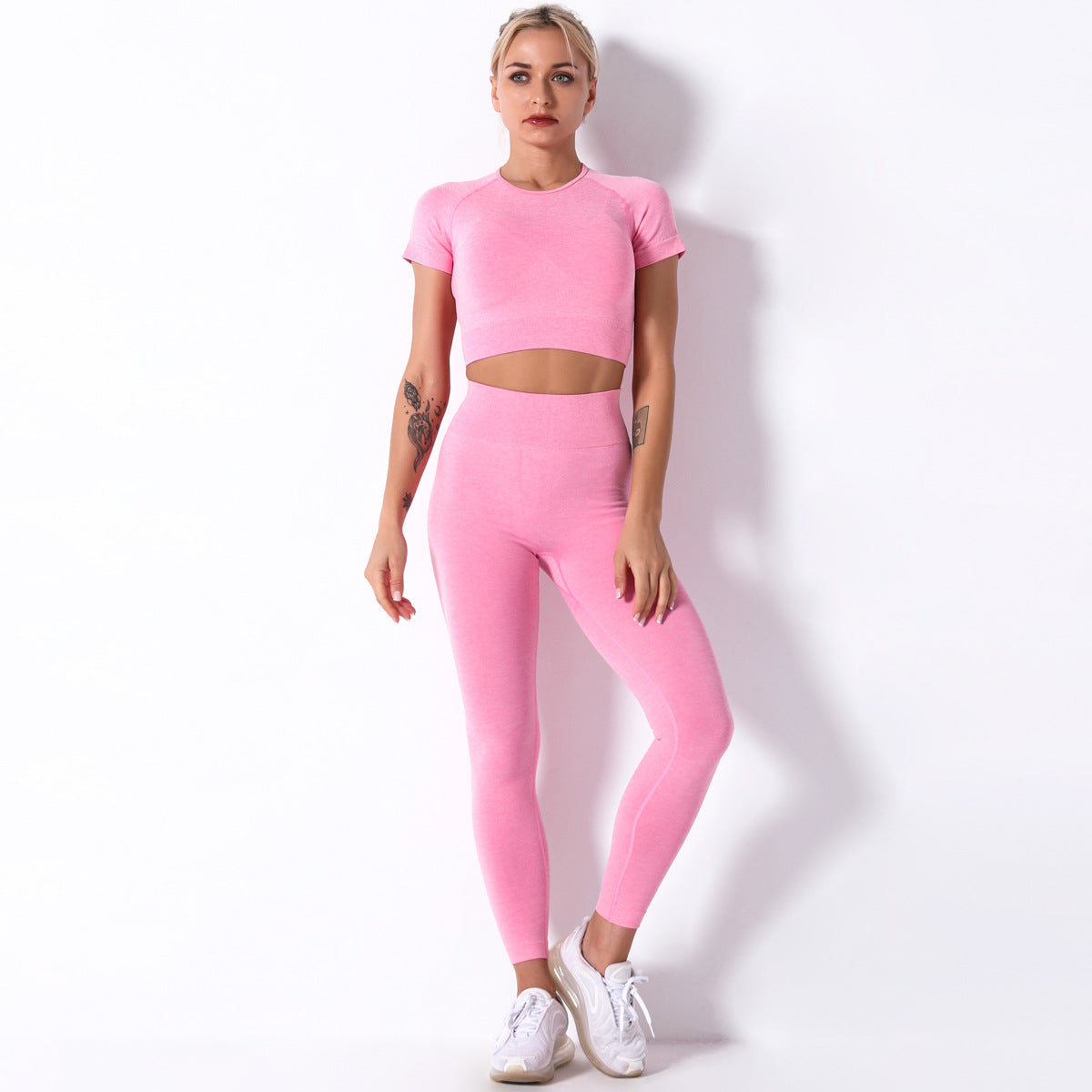 Short Sleeve Trousers Suit-Rose Red