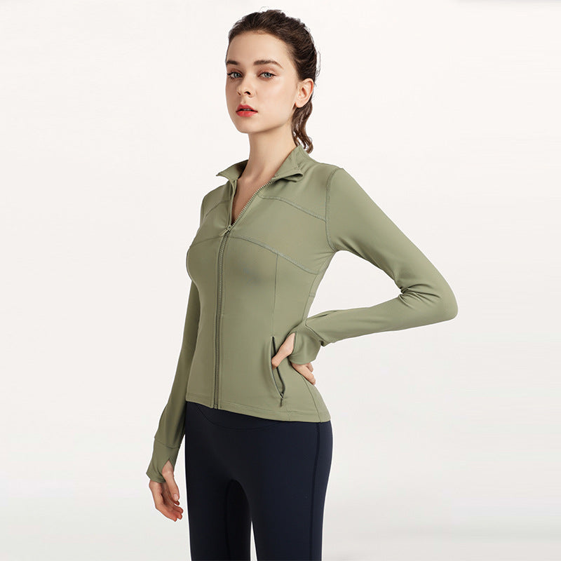 Long-Sleeved Quick-Drying Workout Clothes Running Yoga Jacket Coat Zipper Sports Blouse for Women