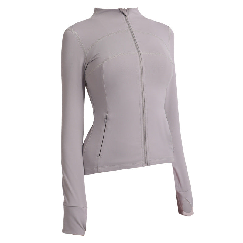 Long-Sleeved Quick-Drying Workout Clothes Running Yoga Jacket Coat Zipper Sports Blouse for Women