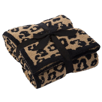 Knitted Leopard Blanket Plus Velvet Knitted Jacquard Barefoot Dream Blanket