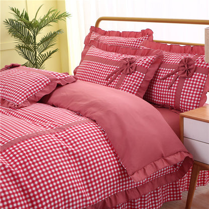 Korean style lace four-piece plaid pastoral princess style