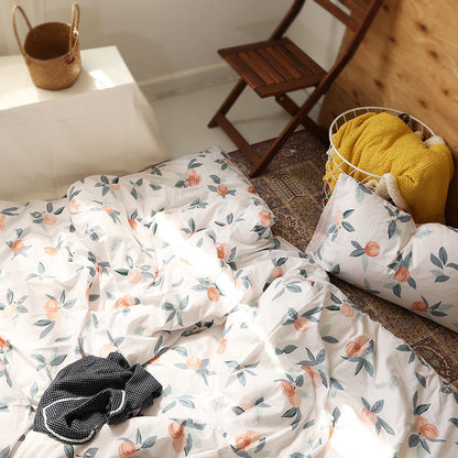 Juego de cama de algodón de cuatro piezas y funda nórdica floral de tres piezas