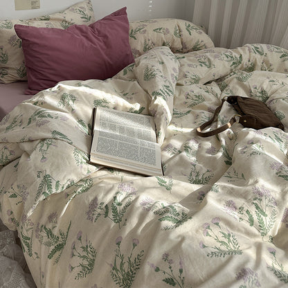 Juego de cama de algodón con estampado floral de jardín, 4 piezas, para niña, de verano