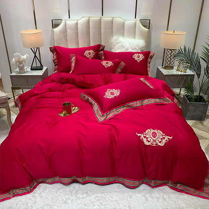 Conjunto de bordado de algodón de cuatro piezas con estampado digital y bordes anchos