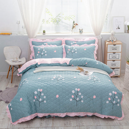 Faldón de cama de algodón acolchado lateral antideslizante de cuatro piezas