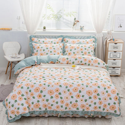 Faldón de cama de algodón acolchado lateral antideslizante de cuatro piezas