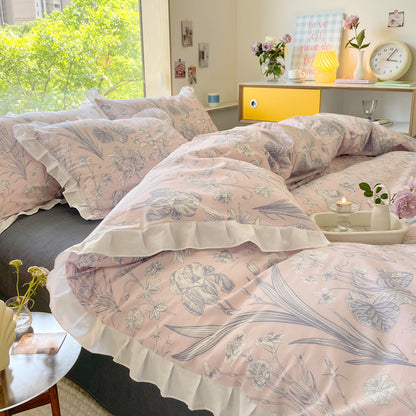 Cama pequeña de algodón floral de cuatro piezas estilo princesa