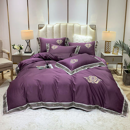Conjunto de bordado de algodón de cuatro piezas con estampado digital y bordes anchos