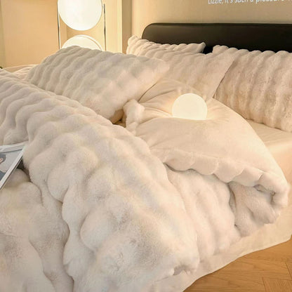 Conjunto de cuatro piezas de felpa de vellón coral térmico espesado con fibra de leche
