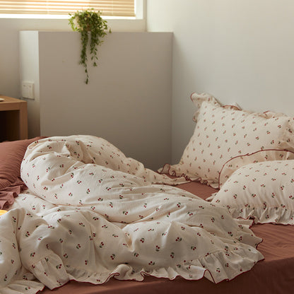 Juego de cama de cuatro piezas con diseño floral pastoral Ins Wind