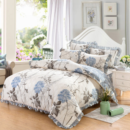 Faldón de cama de algodón acolchado lateral antideslizante de cuatro piezas