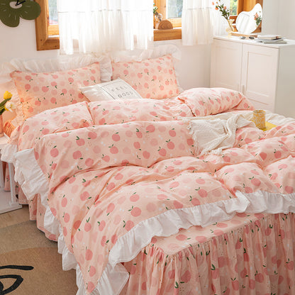 Juego de cuatro faldas de cama con estampado floral pequeño, versión coreana