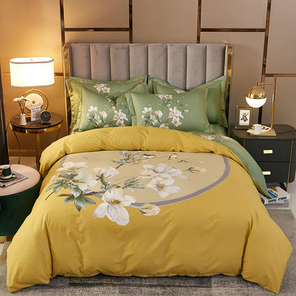 Four-piece Cotton Pure Cotton Spring And Autumn Household Simple Linen Quilt Cover Bed Sheet