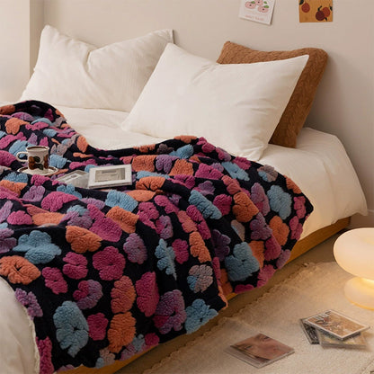 Manta de cordero jacquard coreana gruesa y cálida, manta de vellón coral para el tiempo libre, para otoño e invierno, suave y cerosa, con forma de corazón para niña, manta multifunción para el almuerzo, cómoda y con aire acondicionado.