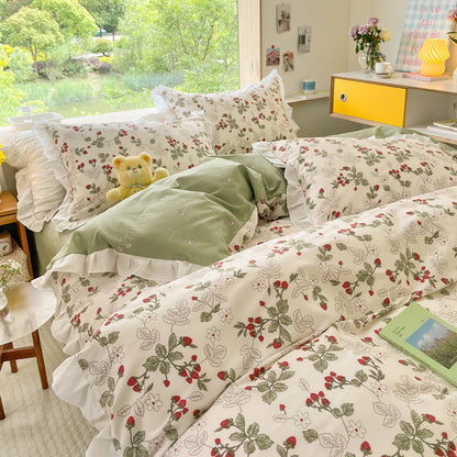 Cama pequeña de algodón floral de cuatro piezas estilo princesa