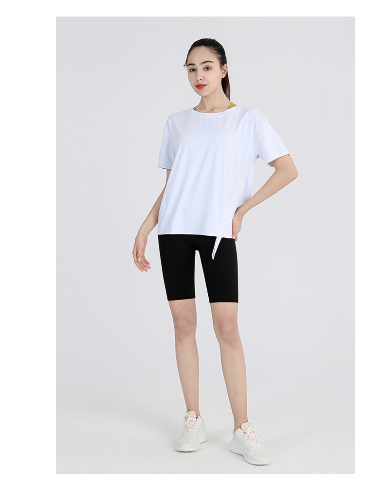 Ropa de yoga para mujer, primavera verano, manga corta, secado rápido, camiseta adelgazante, ropa de entrenamiento de celebridades de Internet, top deportivo holgado para correr por la mañana.