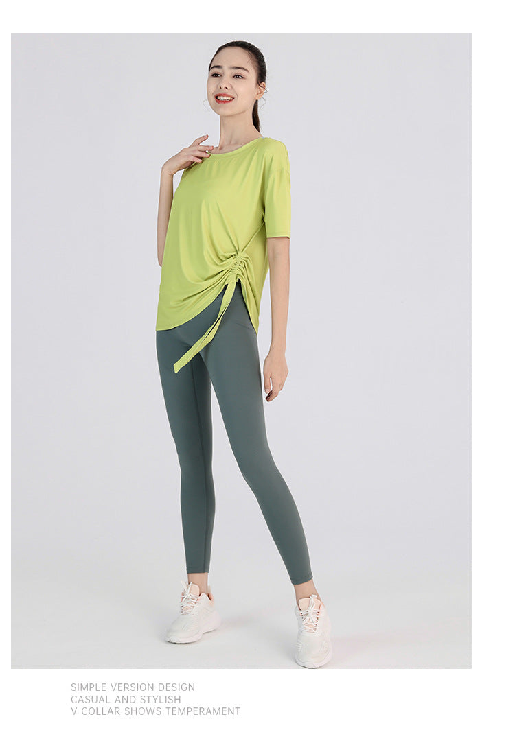 Ropa de yoga para mujer, primavera verano, manga corta, secado rápido, camiseta adelgazante, ropa de entrenamiento de celebridades de Internet, top deportivo holgado para correr por la mañana.