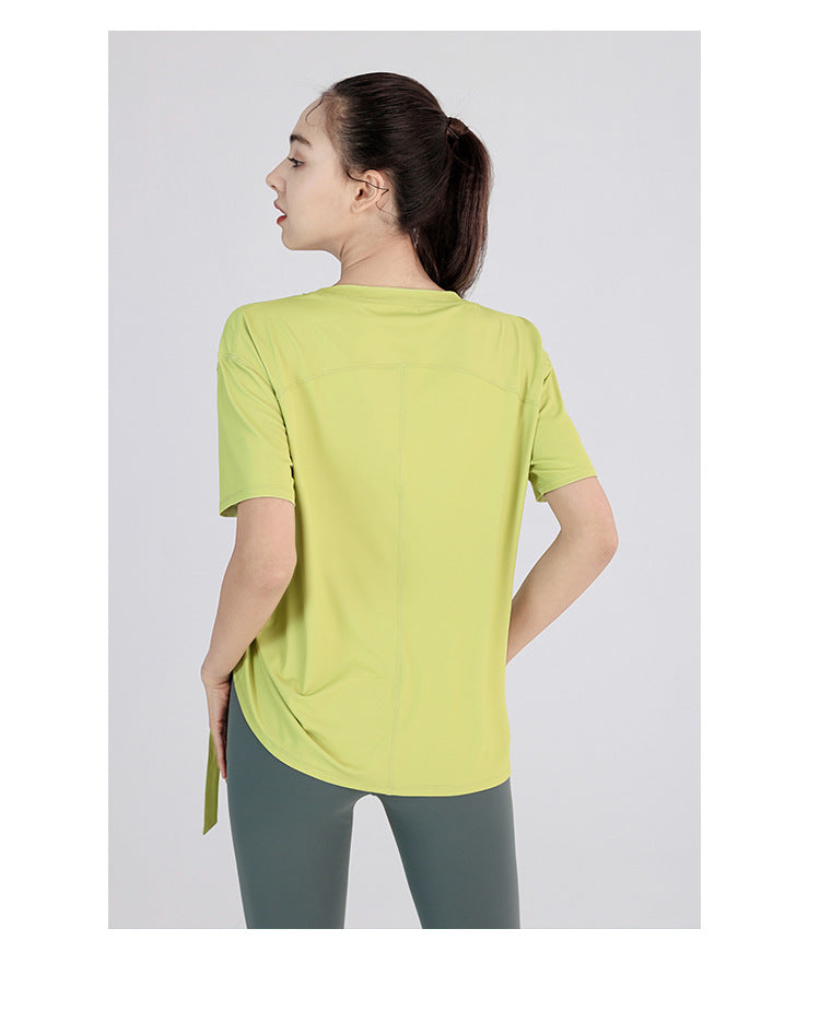 Ropa de yoga para mujer, primavera verano, manga corta, secado rápido, camiseta adelgazante, ropa de entrenamiento de celebridades de Internet, top deportivo holgado para correr por la mañana.