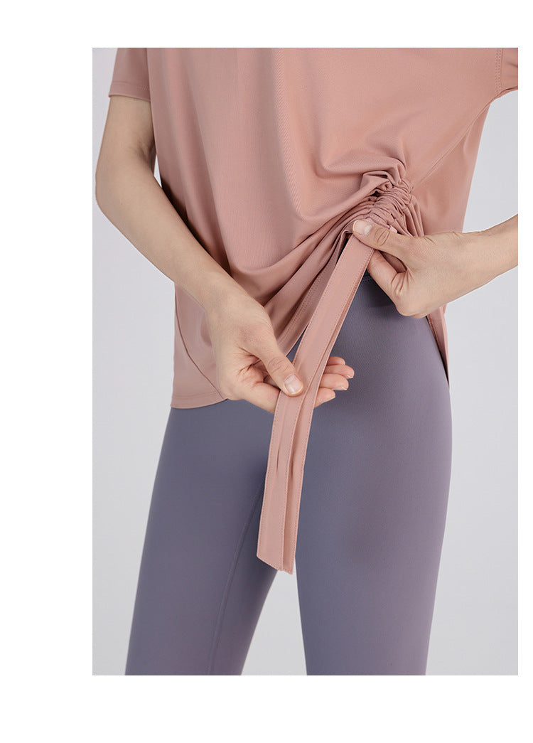 Ropa de yoga para mujer, primavera verano, manga corta, secado rápido, camiseta adelgazante, ropa de entrenamiento de celebridades de Internet, top deportivo holgado para correr por la mañana.