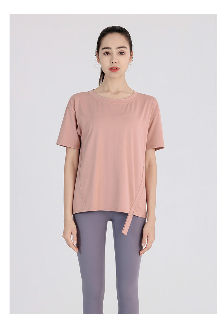 Ropa de yoga para mujer, primavera verano, manga corta, secado rápido, camiseta adelgazante, ropa de entrenamiento de celebridades de Internet, top deportivo holgado para correr por la mañana.
