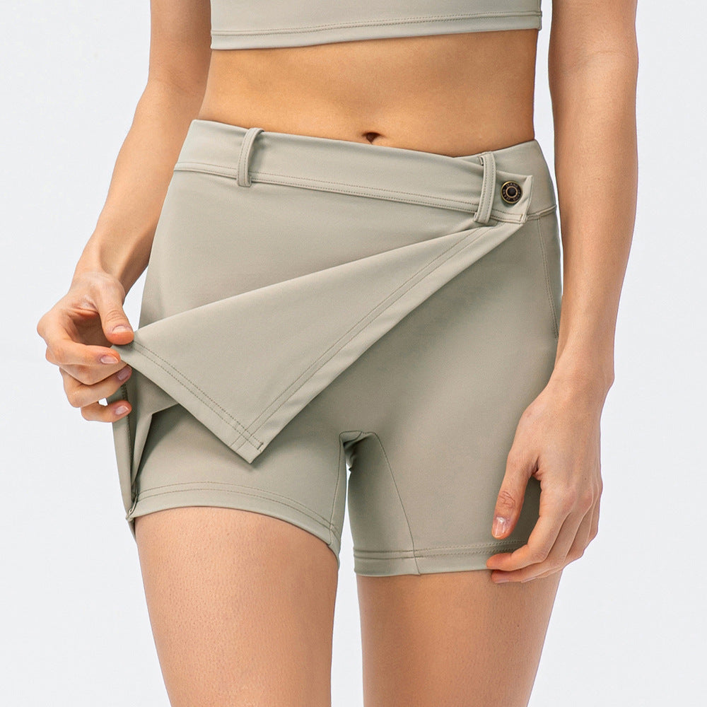 Spring Summer Women Sports Culottes Brocade Nude Feel Yoga Dance Running Short Skirt Faux Two-Piece Fitness Shorts