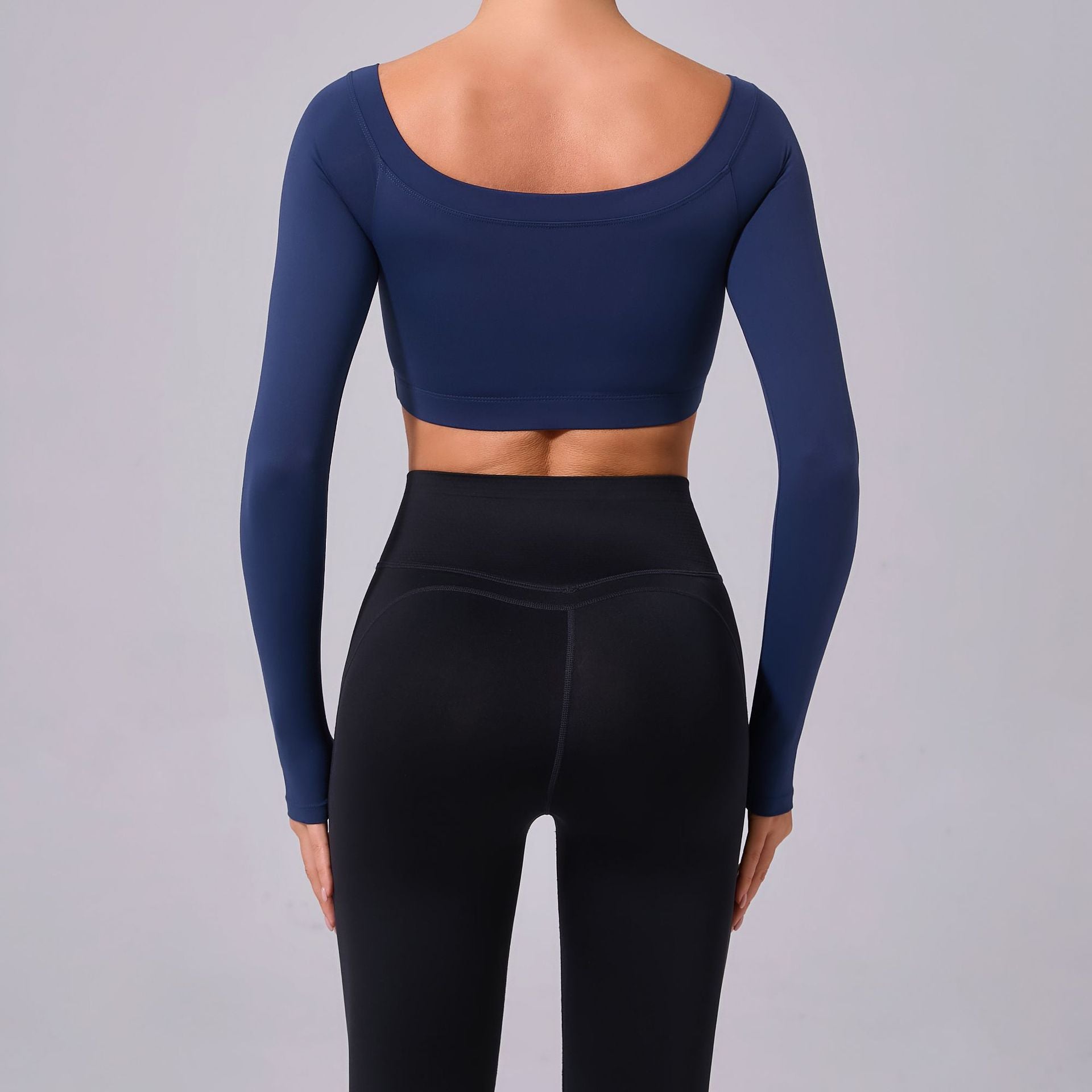 Camiseta de manga larga con hombros descubiertos para mujer, ropa de yoga cepillada, ajustada, para fitness, para deportes al aire libre, para correr