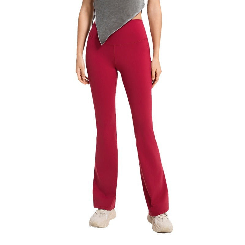 Autumn Winter High Waist Hip Lift Warm Belly Contracting Fleece Lined Slightly Pull Yoga Pants Outer Wear Running Sports Fitness Bell Bottom Pants