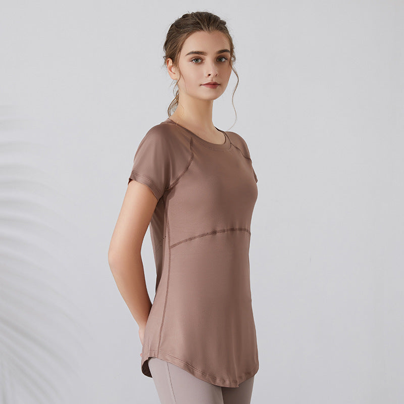 Ropa deportiva para mujer, de manga corta, transpirable, con espalda descubierta, para yoga, correr y fitness