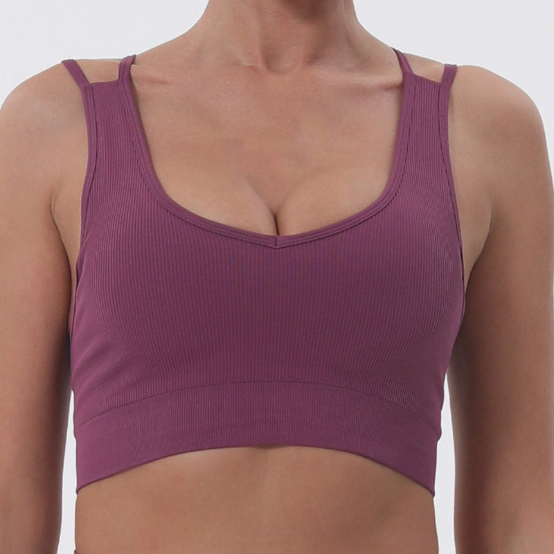 Ropa interior deportiva para mujer, a prueba de golpes, para correr, entrenamiento profesional, yoga, chaleco, cuello cuadrado, moldeador de espalda, acolchado, para pilates.