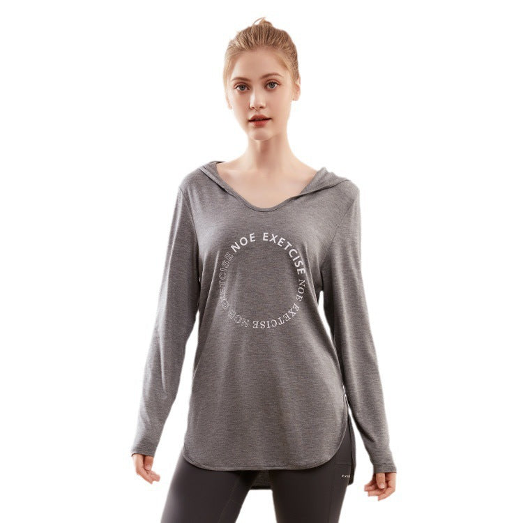 Mono deportivo de manga larga con logotipo estampado, transpirable, para fitness, running y yoga, holgado, para mujer