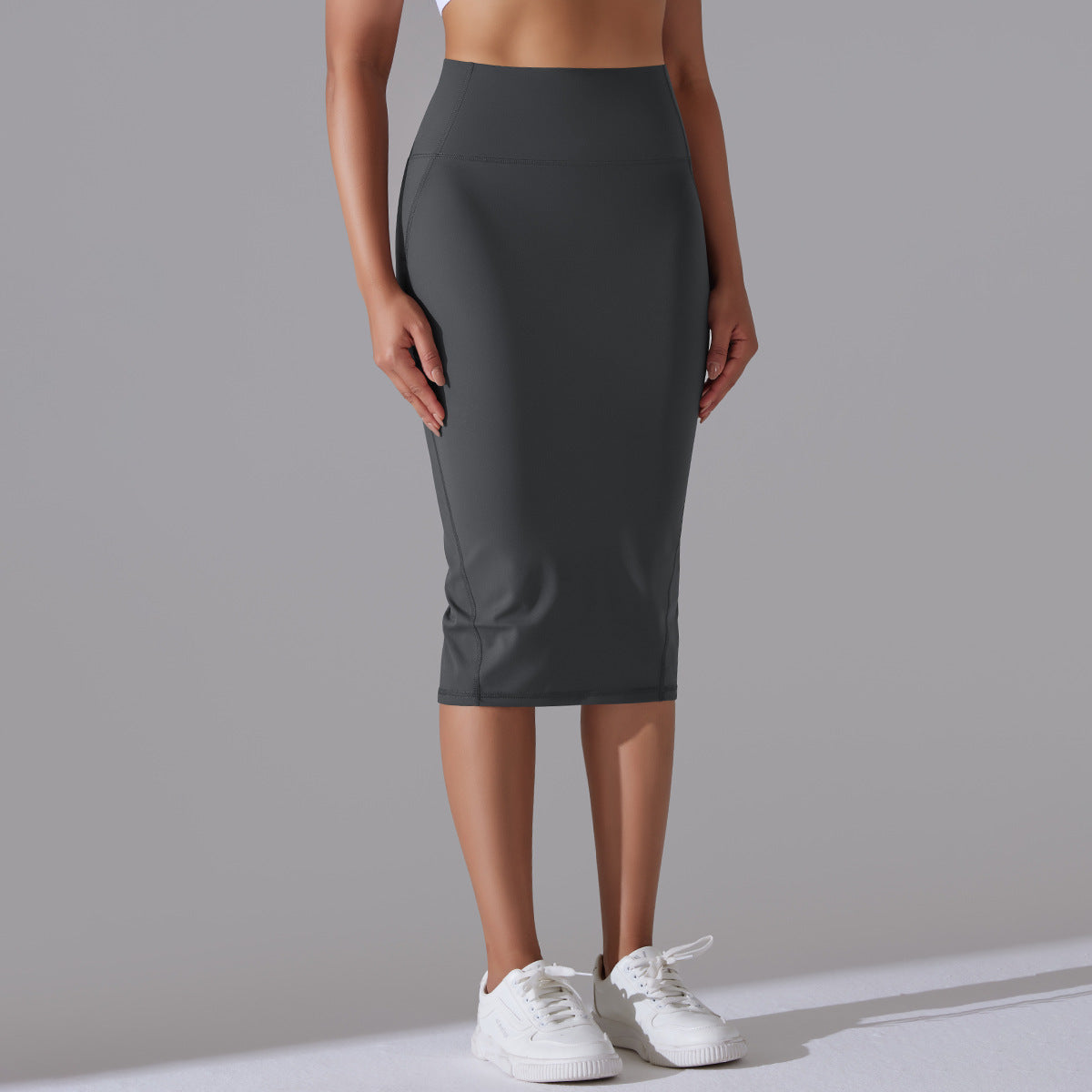 Nude Feel Slim Fit Hip Skirt Casual Sports Skirt High Elastic Skin Friendly Mid Length Split Yoga Women Dress