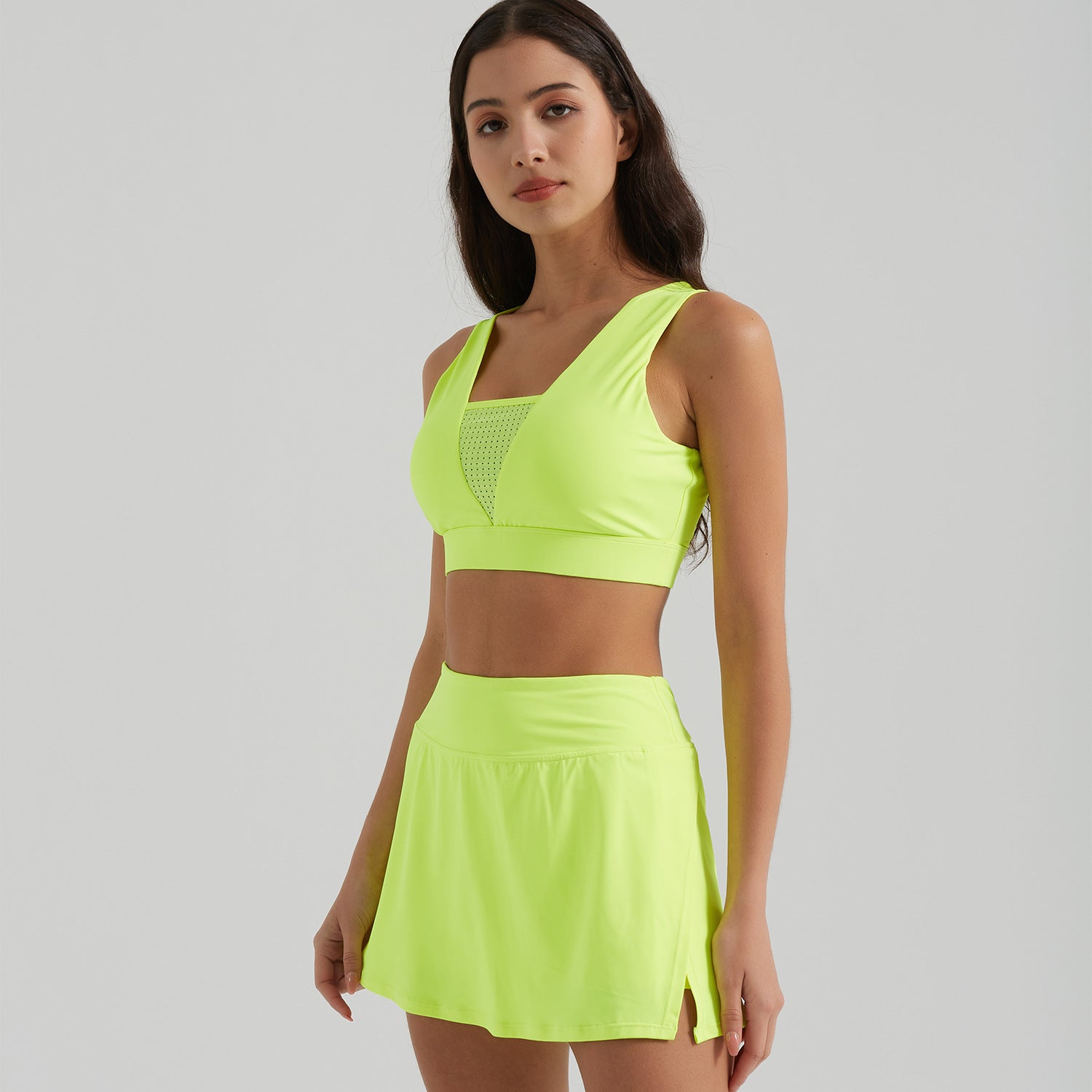 Ensembles de sport deux pièces pour femmes, vêtements de yoga, gilet de sport, respirant, coupe ajustée, anti-exposition, taille haute, jupes amincissantes pour tennis et yoga.