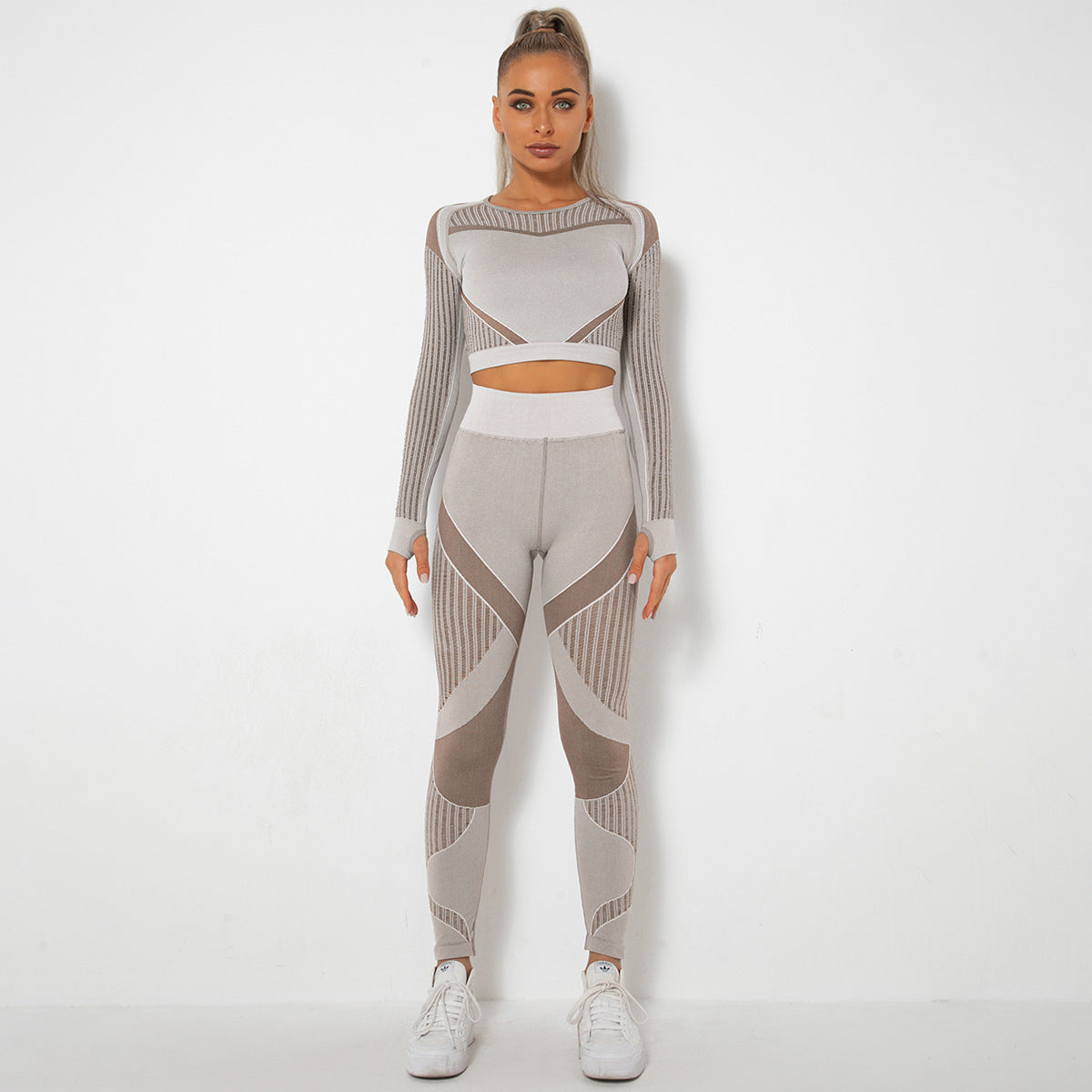 Seamless Hollow Out Cutout Moisture-Absorbing Yoga Long Sleeve Suit Yoga Clothes Sports Fitness Running Yoga Pants Women
