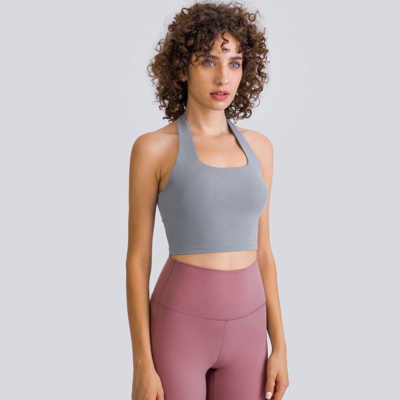 Sujetador de tubo con cuello halter sexy para mujer, ropa interior deportiva con espalda descubierta y pliegues elegantes