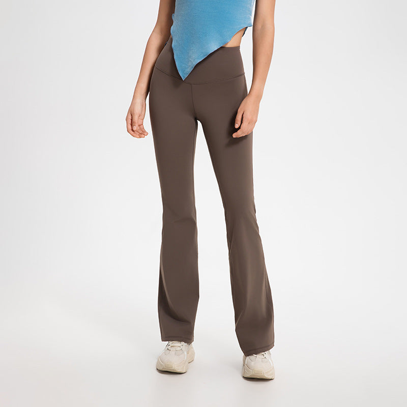 Autumn Winter High Waist Hip Lift Warm Belly Contracting Fleece Lined Slightly Pull Yoga Pants Outer Wear Running Sports Fitness Bell Bottom Pants