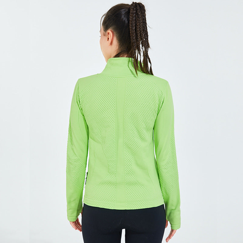 Seamless Fleece Lined Slim Fit Long Sleeve Casual Sports Jacket Stand Collar Solid Color Running Fitness Yoga Wear Women