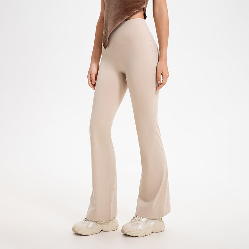 Autumn Winter High Waist Hip Lift Warm Belly Contracting Fleece Lined Slightly Pull Yoga Pants Outer Wear Running Sports Fitness Bell Bottom Pants